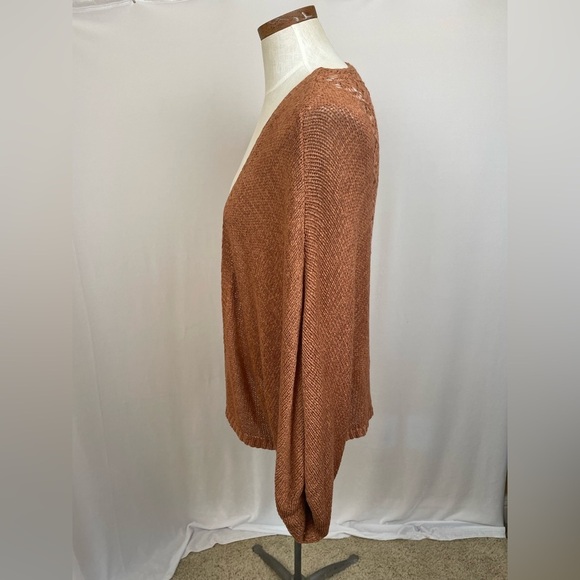 Anthropologie Akemi + Kin Orange Open Front Crochet Back 3/4 Sleeve Cardigan OS - Picture 4 of 6